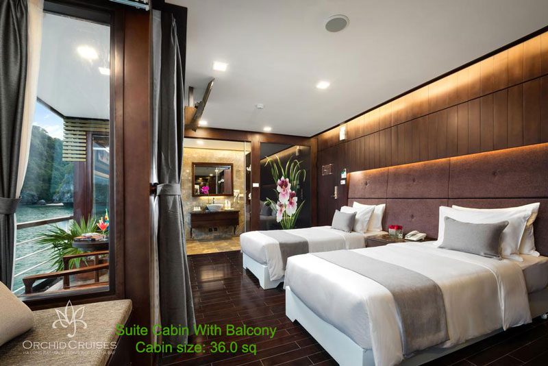 Premium Suite Cabin ມີລະບຽງ- Orchid Cruises Halong Bay- ລ່ອງເຮືອຮາລອງຫຼູຫຼາ