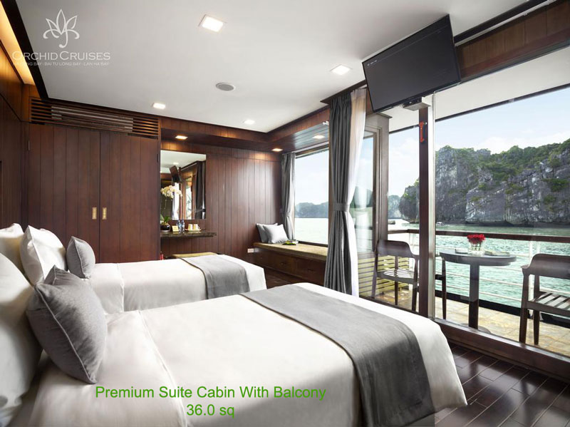Suite-Kabine mit Balkon- Orchideen-Kreuzfahrten in der Halong-Bucht- Lan Ha Bay Luxus-Halong-Kreuzfahrten